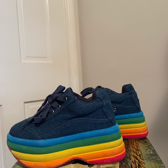 Jeffrey Campbell Brainy Rainbow PRIDE Denim Platform 5 - Picture 2 of 6